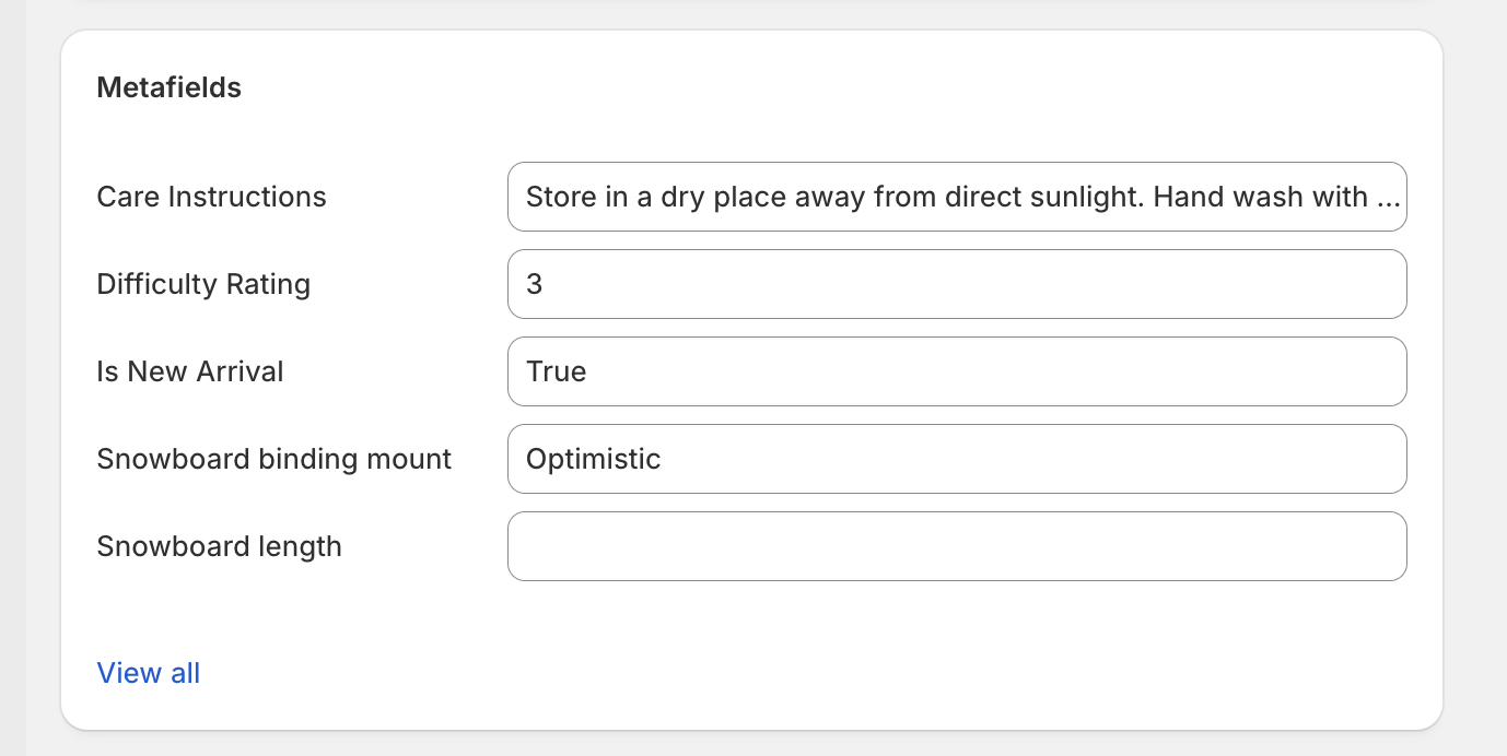 Admin product metafield values