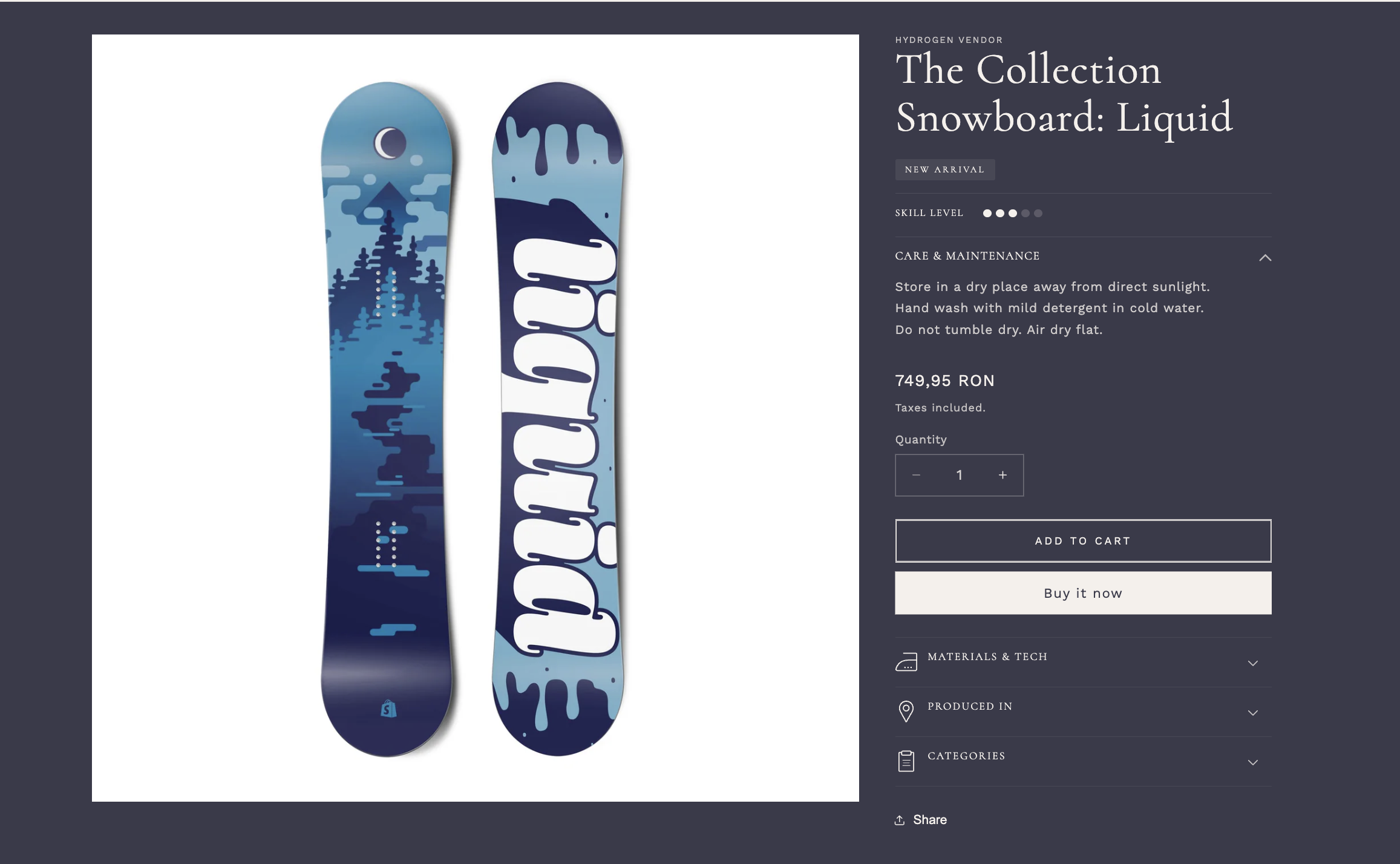 Product page after — materials, featured badge, extra image from admin