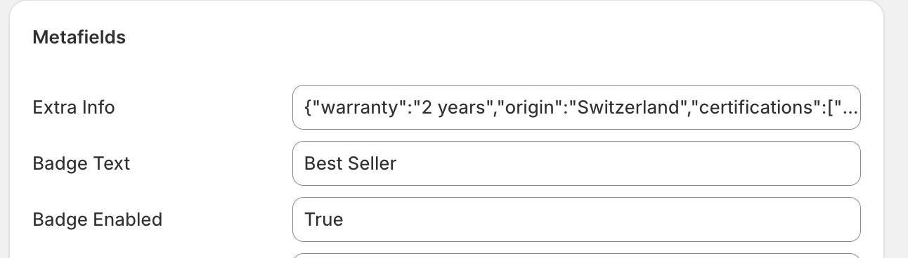 Admin product metafield values