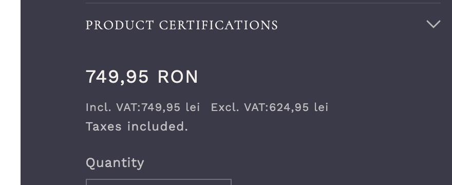 PDP with VAT price breakdown showing Incl. and Excl. VAT