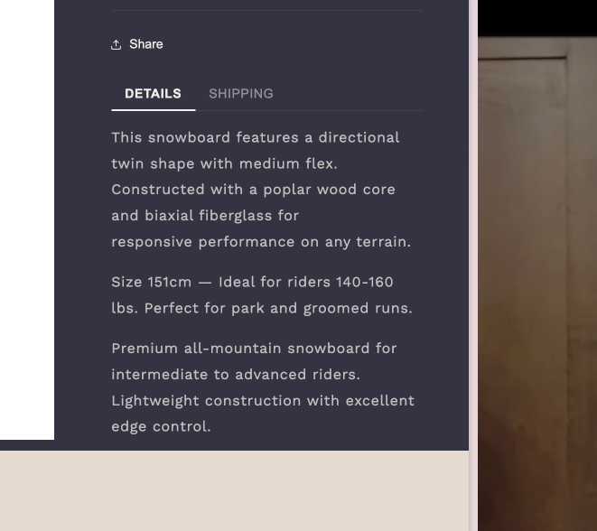 Product Tabs with variant description on PDP